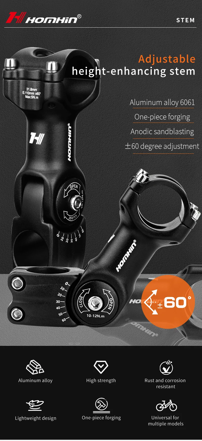 

±60 ° Вынос руля велосипеда Регулируемый вынос велосипеда MTB Велосипедная стойка Сверхлегкий адаптер выноса передней вилки из алюминиевого сплава