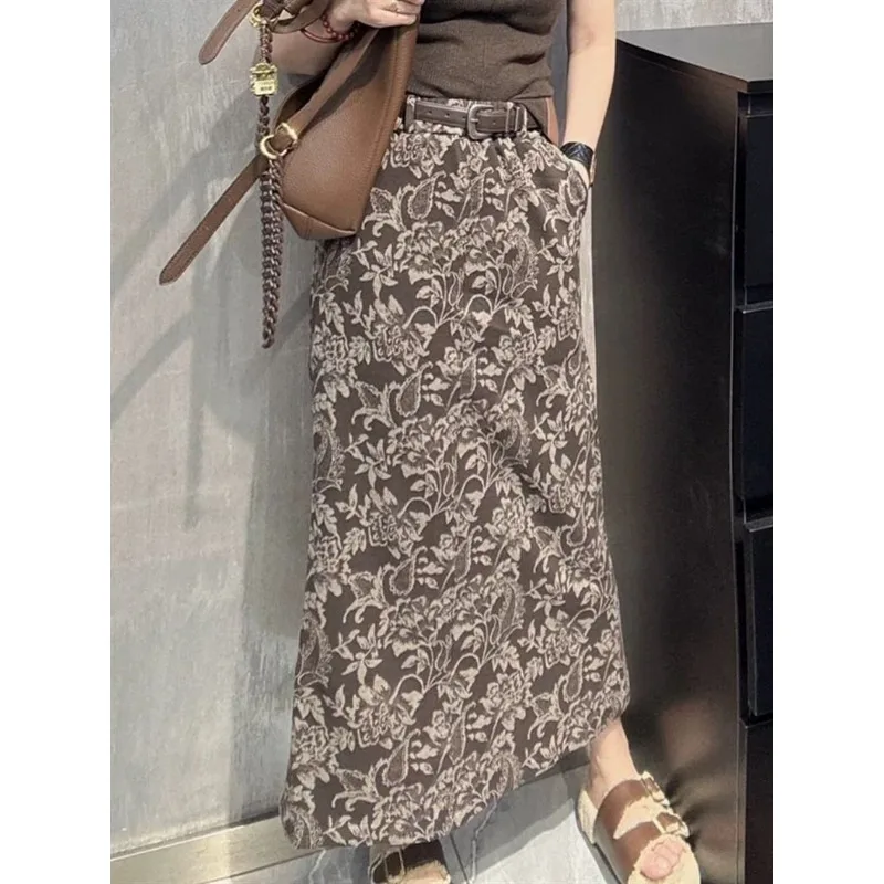 2025 Spring/Autumn New Half Length Skirt for Women High Waist Slimming and Falling Printed Hip Pack Skirt Female Clothing