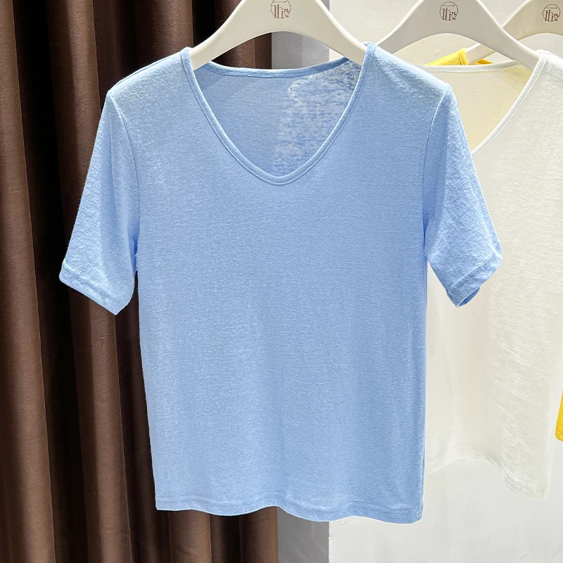 

Легкая крутая синяя футболка с тонким v-образным вырезом, женская дышащая мягкая юбка на подтяжках с короткими рукавами и базовым топом-маской