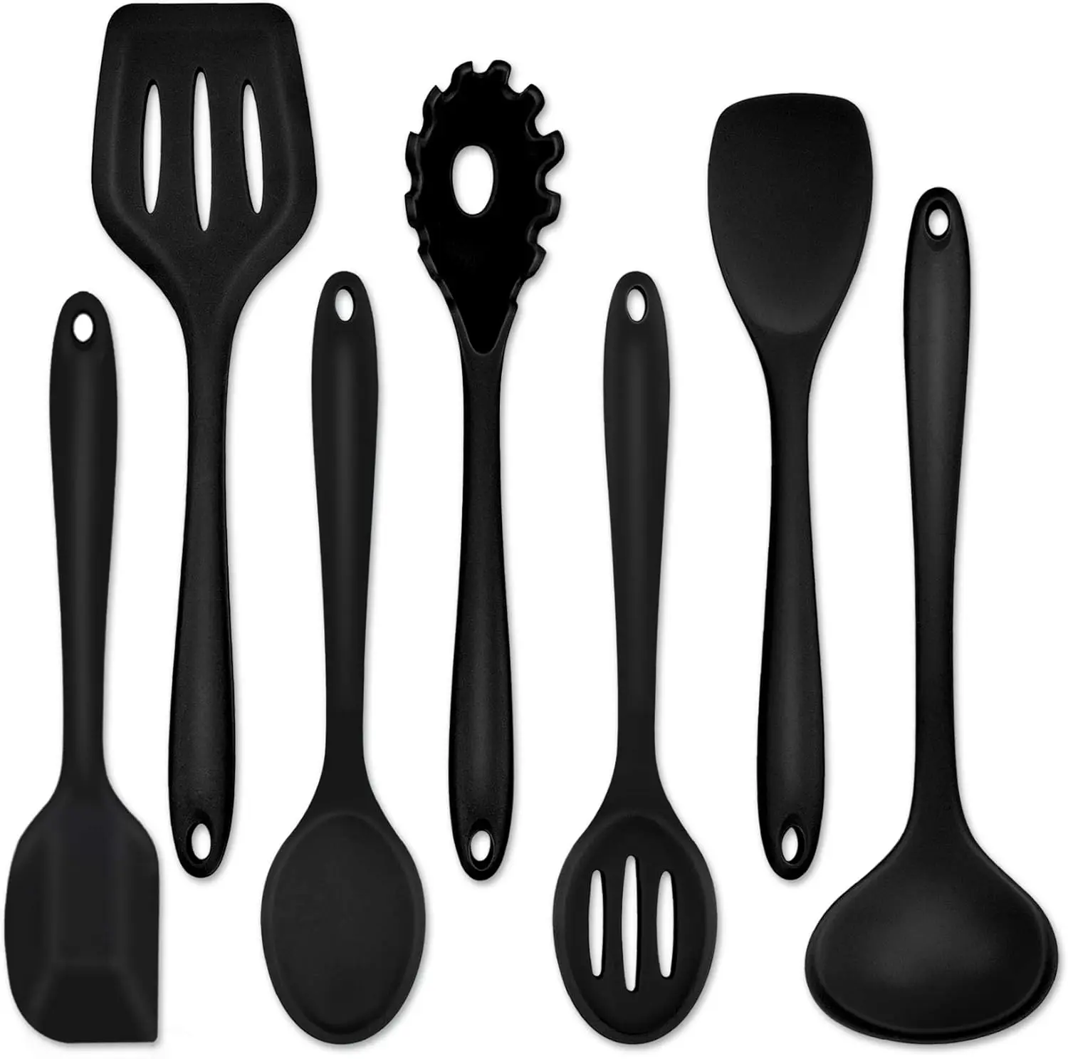 7-Piece Silicone Kitchen Utensil Set, Heat-Resistant for Nonstick Cookware, Includes Spatula and Ladle - Black