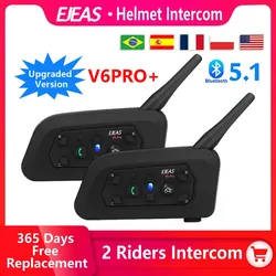 EJEAS V6 Pro + motocicleta Bluetooth casco auriculares intercomunicador comunicador 1200m interfono para 6 conductores IP65 música impermeable