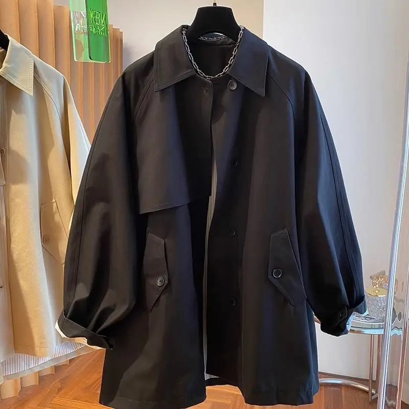 Trench coat estilo britânico para mulheres, versão coreana solta, média a longa, feminina fina e versátil, high-end, novo