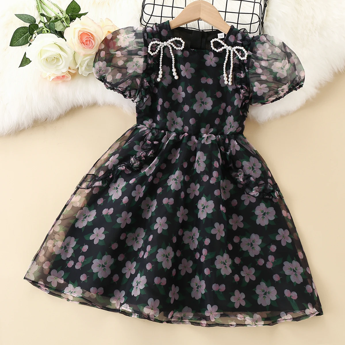 Kids Elegant Flower Dresses for Girls Princess Dress Baby Outfits Short Sleeve Summer Children Party Costumes 4 6 8 10 12 Years