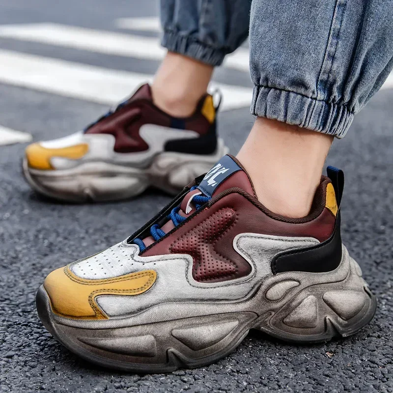 New Thick Soled Men's  Casual Sports Shoes  Versatile Male Single Shoes Trendy Student Running Shoes
