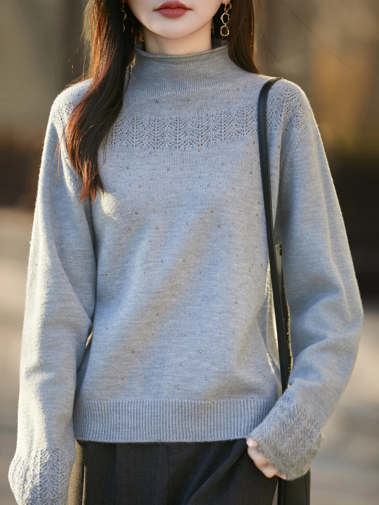 Ele iny Sequin Thiened f High Collar Knitted Sweater Women's Faionable Cozy Base Layer Winter New Arrival