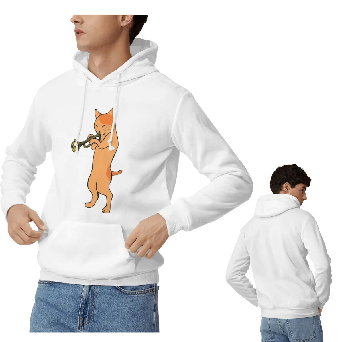 

Толстовки с капюшоном Music Lover Cat Playing Trumpet, мужские и женские повседневные пуловеры, толстовки в стиле Харадзюку с длинными рукавами и капюшоном, осень-зима