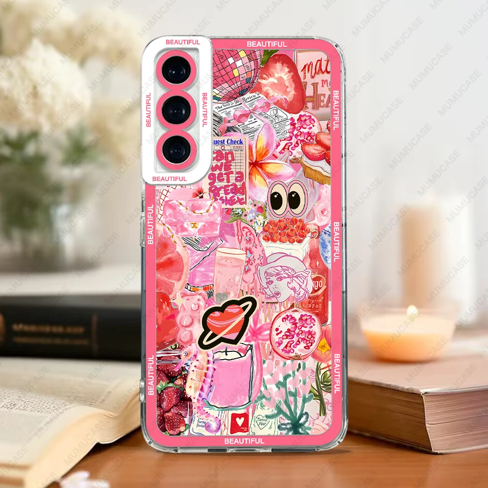 Etui na telefon Samsung Galaxy S20 S21 S22 S23 S24 FE Plus Ultra A54 A53 A52 A34 5G TPU Soft Cover Cute Girl Style Stickers