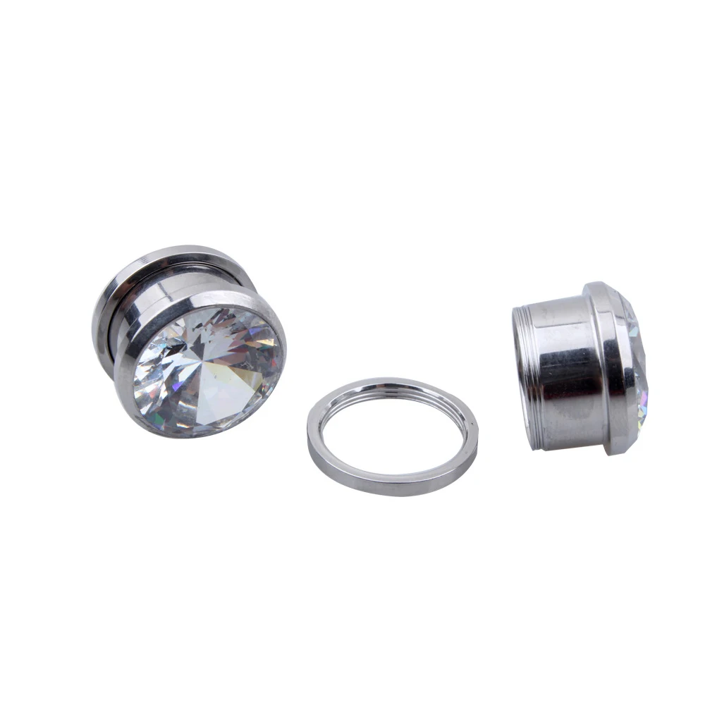 Alisouy 1 Pair Black Color Crystal Zircon Ear Plug Stainless Steel Screw Ear Expanders Punk Style Gauges 4mm To 16mm for Female