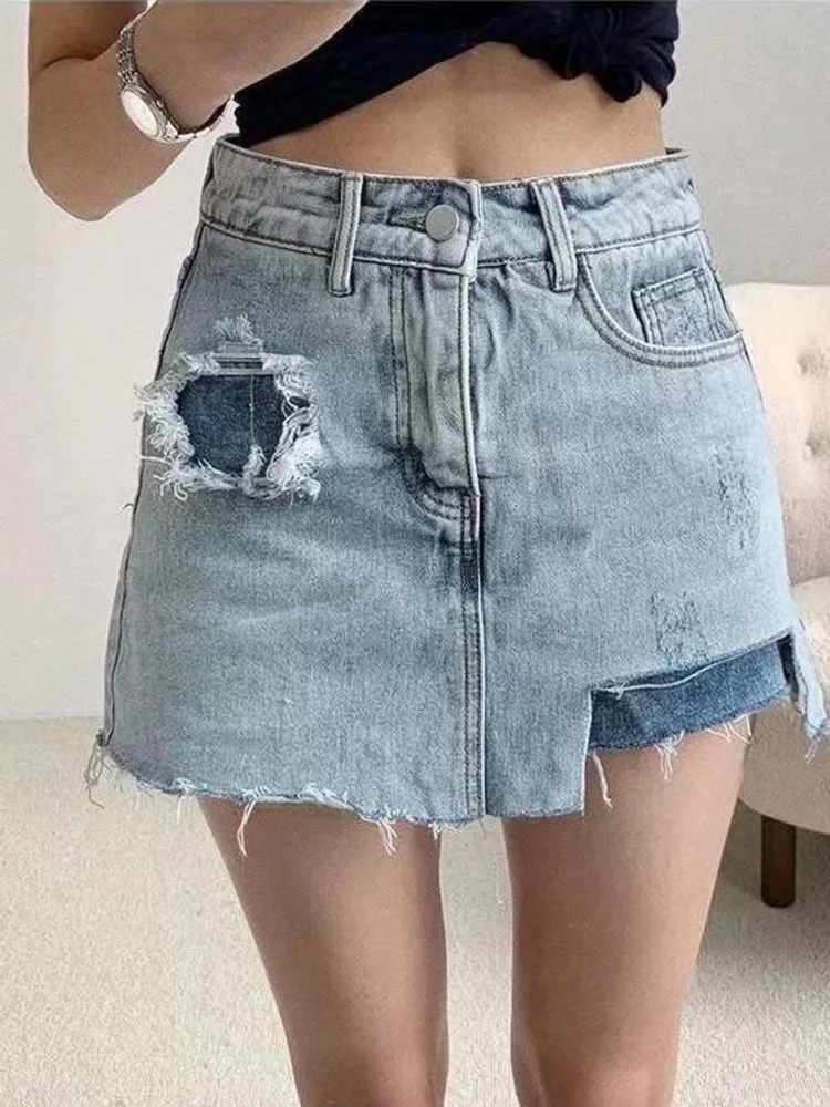 Feynzz\'s Net Red Frayed Denim Shorts Women\'s Summer Dress New Style Is Thin High Waist Wide Leg Hole A-line Hot Pants Trend