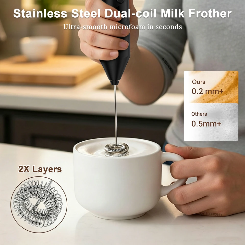 Electric Milk Frother Wireless Egg Beater Stainless Steel Mini Handheld Foam Maker Coffee Milk Mixer For Coffee Cappuccino Cream view 3