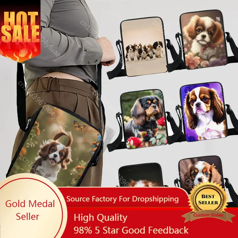 Cute Cavalier King Charles Spaniel Dog Print Crossbody Bag Puppy Spaniels Women Handbag Shoulder Bag Messenger Bag Phone Holder