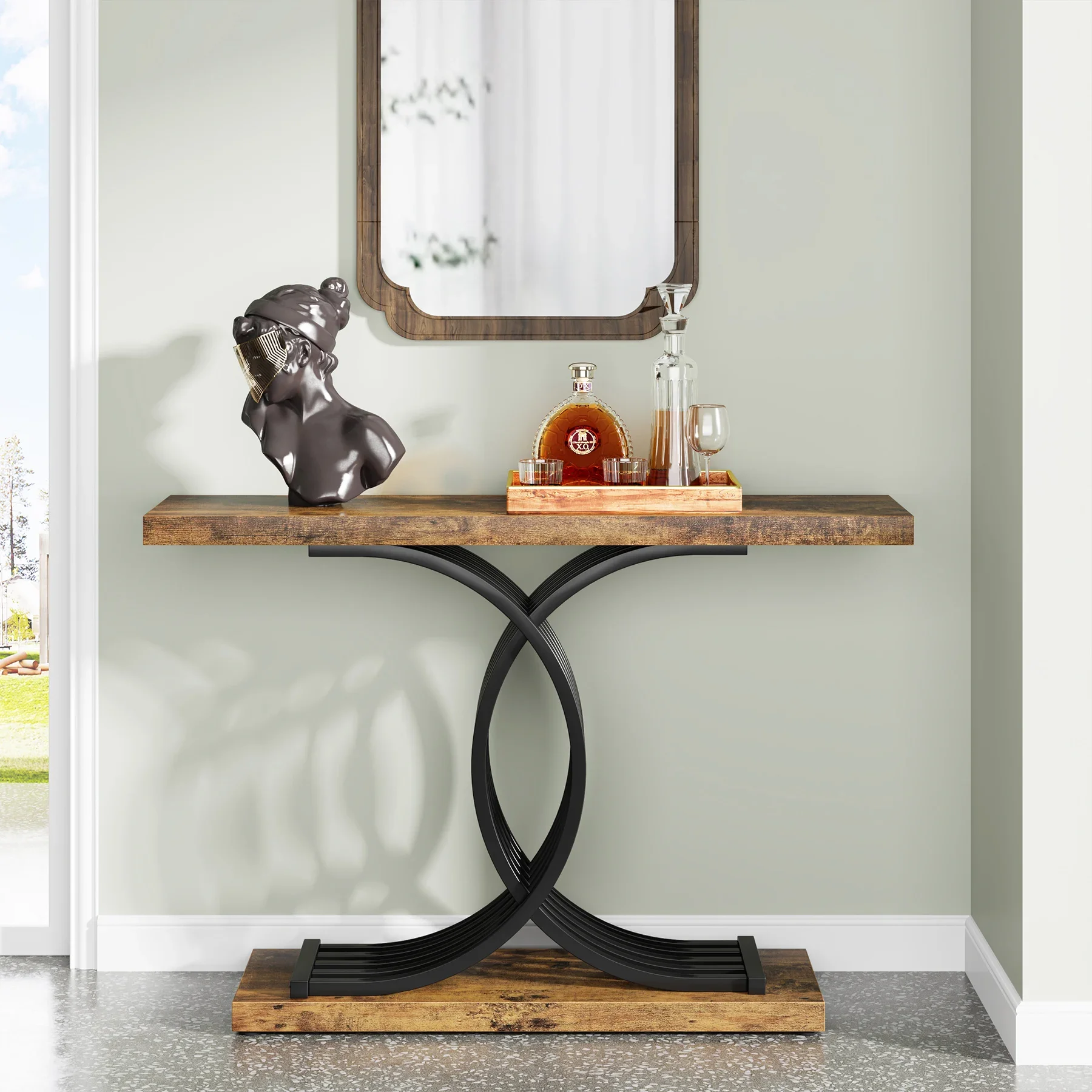 Tribesigns Geometric Frame Console Table, Brown