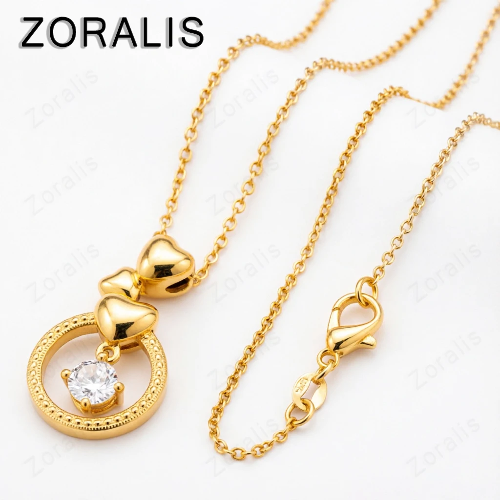 Collier avec pendentif en or 18 carats, trois petits cœurs, pour femmes, bijoux de charme à la mode pour fête, anniversaire, mariage