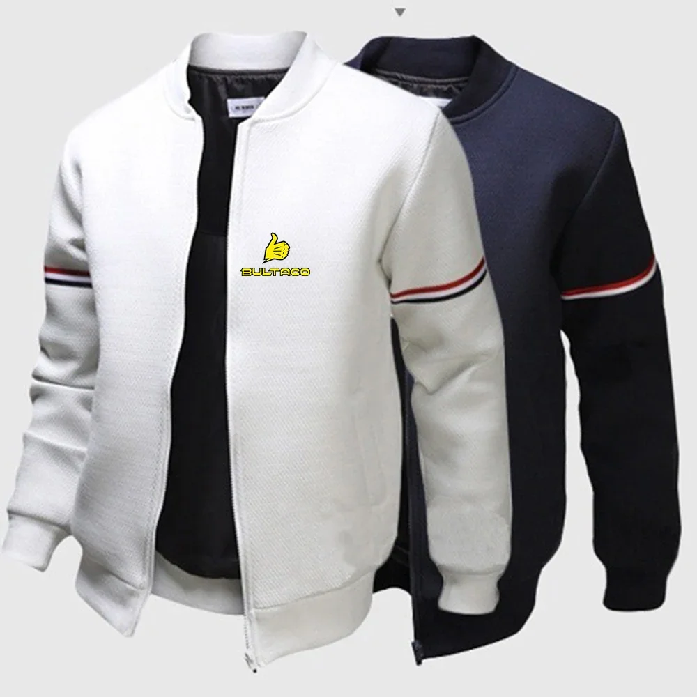 2024 New Bultaco Cemoto Motorcycles Spring Autumn Men's Print Casual Solid Color Round Neck Design Long Sleeve Flight Jackets