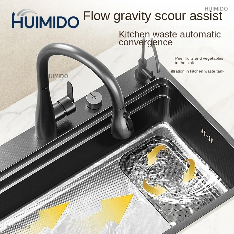Kitchen Sink 304 Stainless Steel Black Large Single Slot Household Multifunction Wash Dish and Vegetables Basin Undermount Basin
