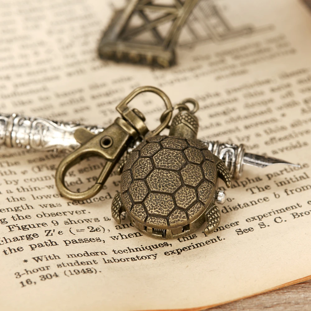 

Personalized creative keychain antique bronze gold cartoon turtle pocket watch longevity turtle keychain quartz pocket watch