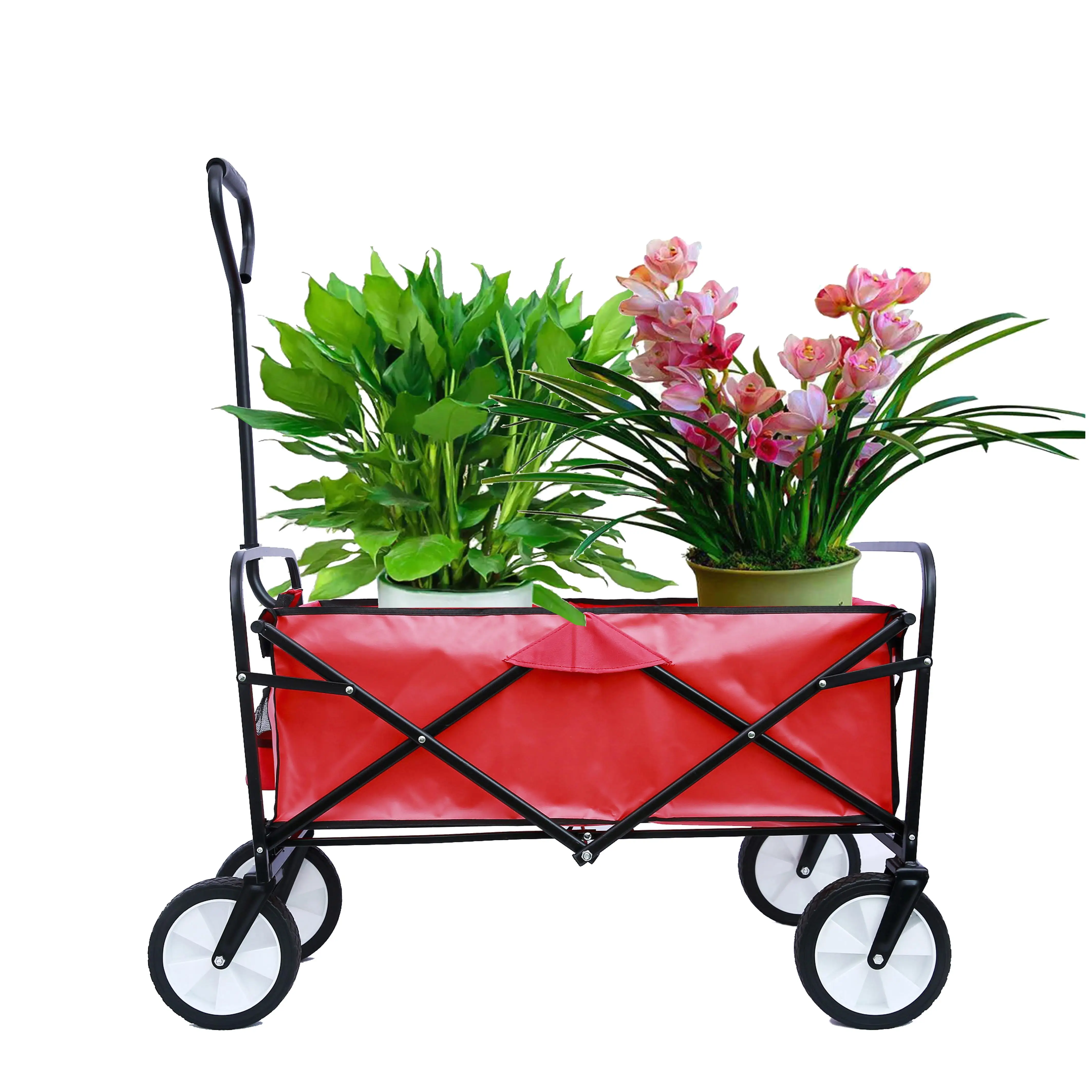 Red Folding Garden Cart - Versatile Beach & Shopping Wagon for Easy Transport