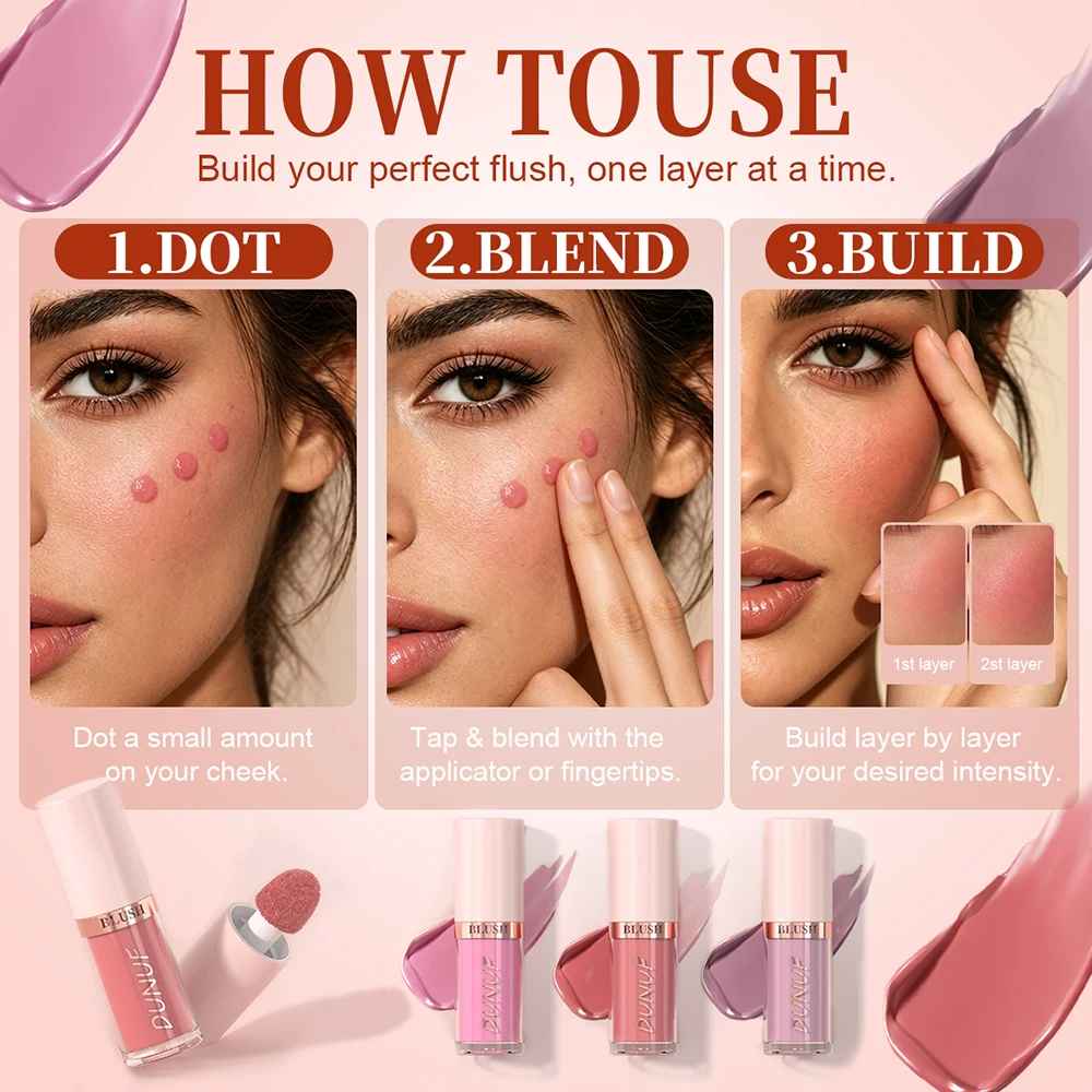 Matte Liquid Blush Peach Pink Coral - Waterproof High Pigmented Smooth Non-Sticky Daily Makeup Multi-use Glowing Blush for Chris