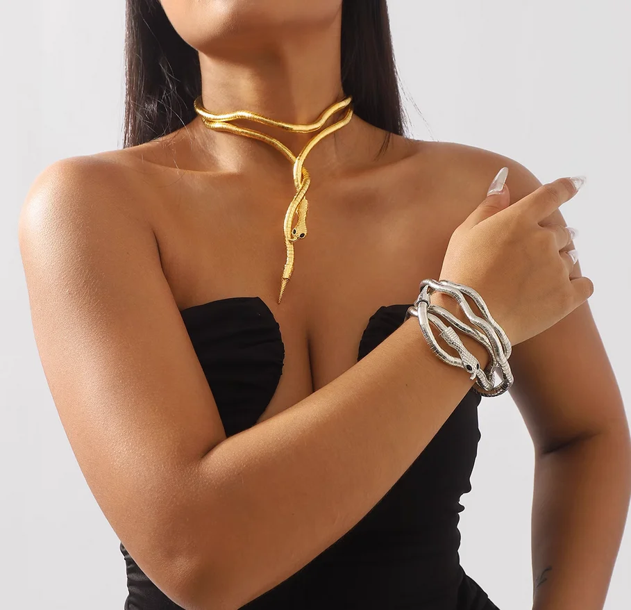 

Europe and the United States big brand design sense metal snake necklace bracelet.