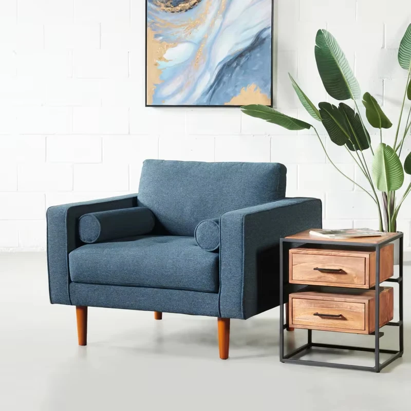 Modern fabric sofa chair wooden legs foldable living room furniture