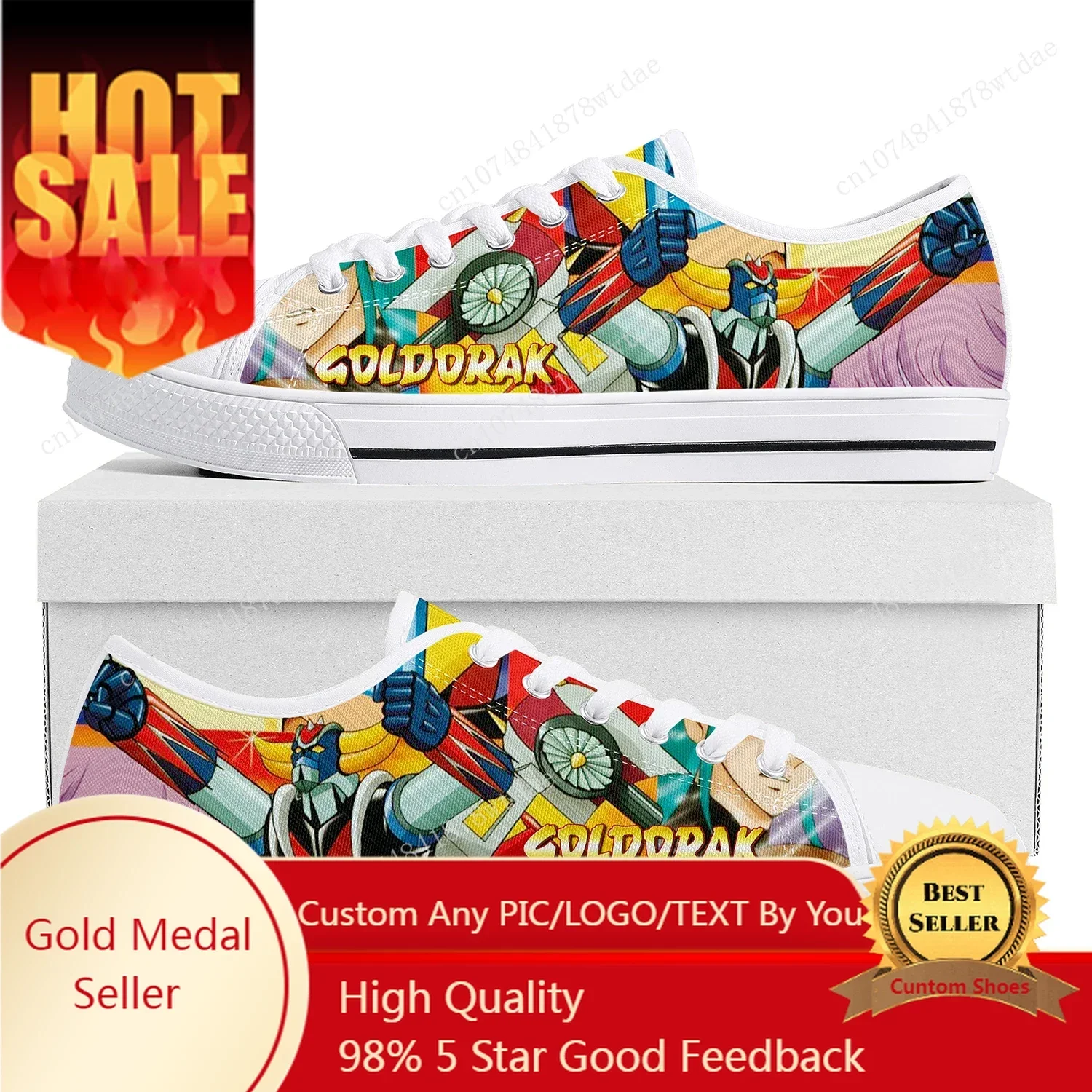 

UFO Robot Goldrake Grendizer Low Top Sneakers Womens Mens Teenager High Quality Canvas Sneaker Couple Manga Custom Made Shoes