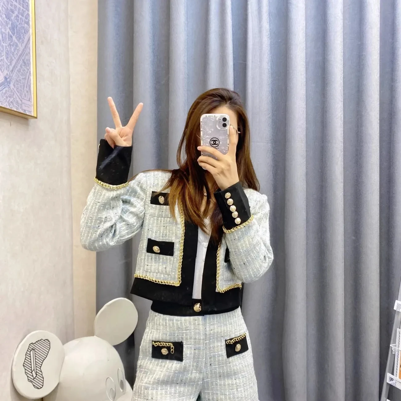 Trendy Coat Wide Leg Pants Set French Spring Autumn Collection 2023 Featuring Luxurious Grey Two Piece Sets Womens Outifits