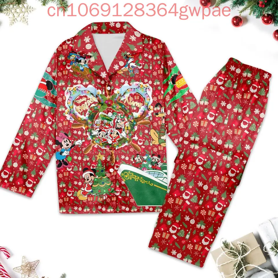 Disney Mickey Mouse Cruise Pajamas Set 3D Print Disney Christmas Cartoon Casual Men's Women's Long Sleeve Shirt Pajama Set