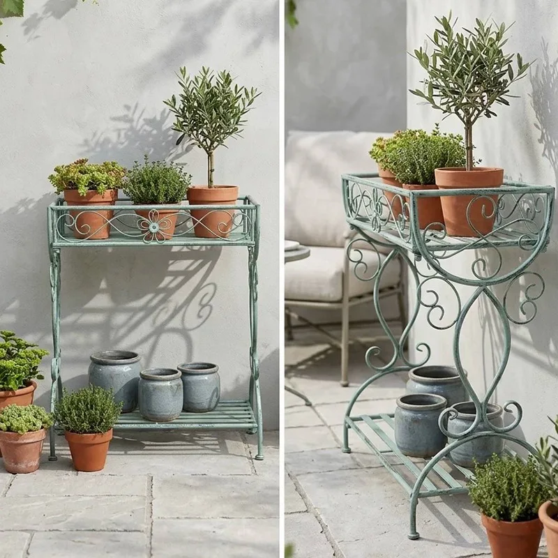 Foreign trade export, American pastoral work old style flower pot frame wrought iron double-layer courtyard balcony plant