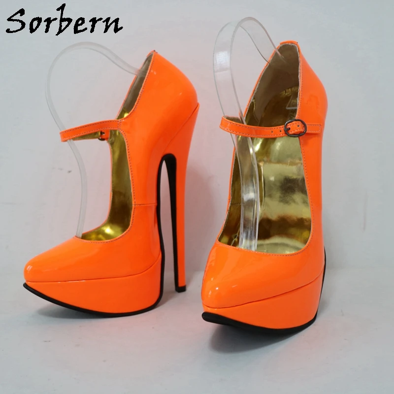 Sorbern 20Cm Neon Orange Pump Shoes Mary Jane Women Slanted Platform Pointed Toe Drag Queen Shoes Custom Colors