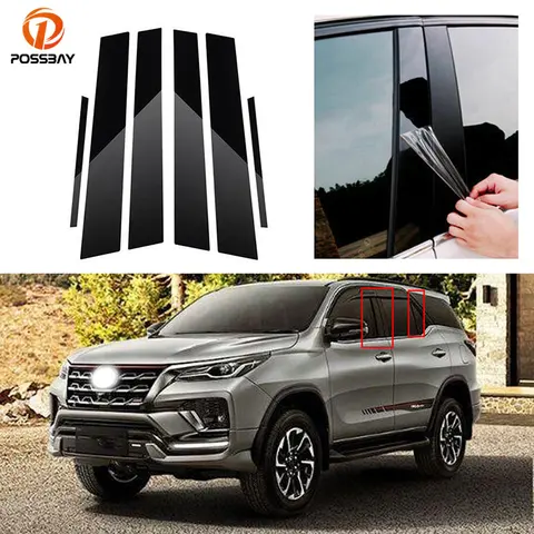 Подходят для Toyota Fortuner 2016, 2017, 2018, 2019, 2020, 2021, 2022, оконные столбы, отделка двери, наклейки, украшение, глянцевый черный