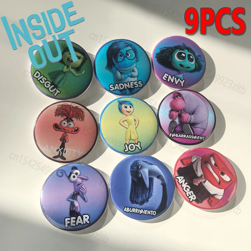 

9PCS/Set Disney Inside Out 2 Handmade Badge Joy Sadness Anger Round Lapel Pins Backpack Collar Brooch Jewelry Accessories Gift