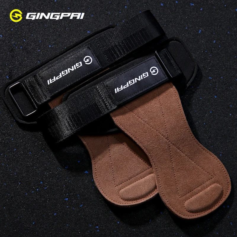 Fitness-Griffe für Männer Frauen Rindsleder Palmen schutz Gewichtheben Fitness-Trainings handschuhe Griffe mit Handgelenk wickel Trainings geräte – Detail 11
