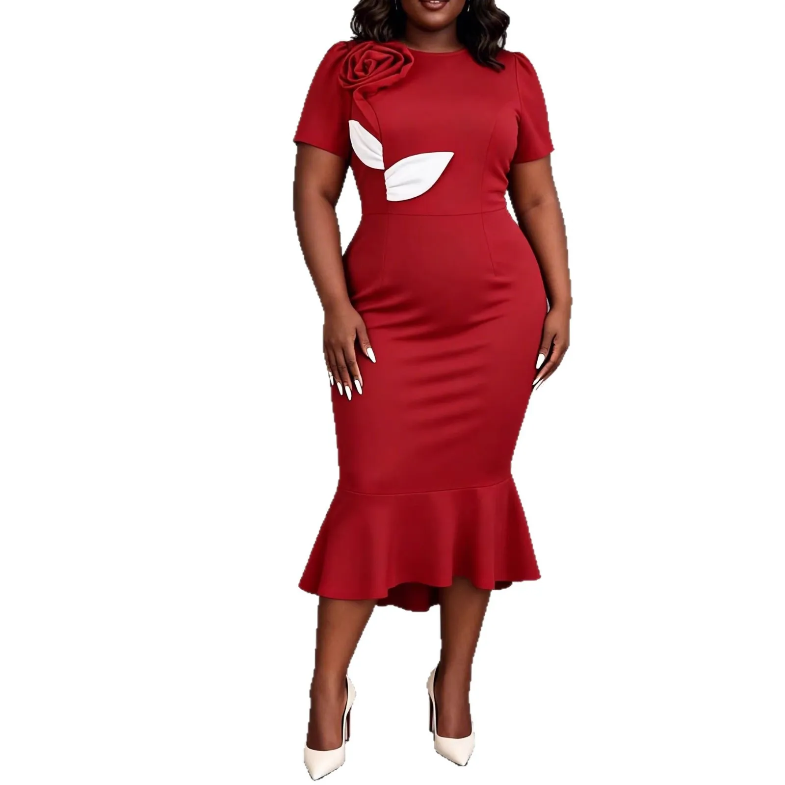 

Red Dashiki African Dresses for Women Summer Elegant African Short Sleeve O-neck Polyester Bodycon Dress Africa Clothing Outfits