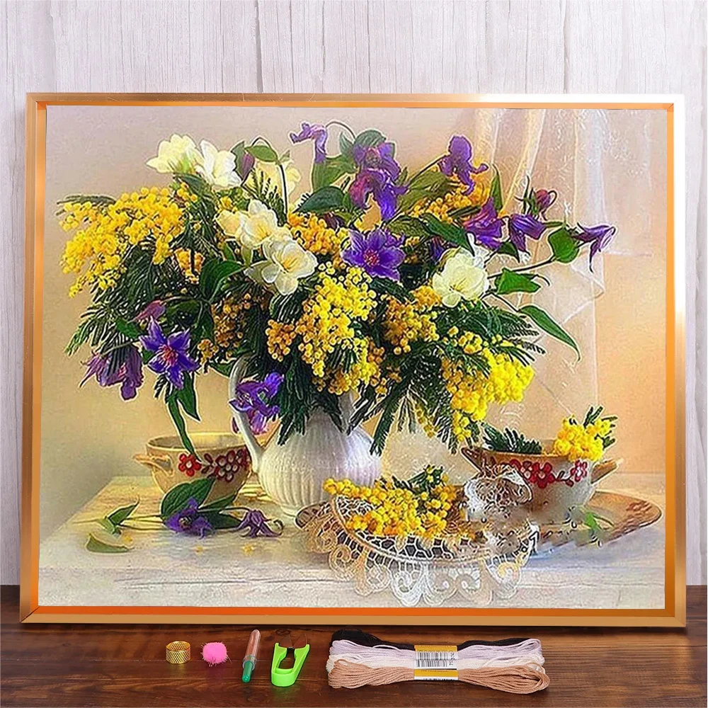 

11CT 14CT Printed Canvas Needlework Painting Cross Stitch Flower Home Decoration DMC Cotton Thread Embroidery Kits DIY Gift