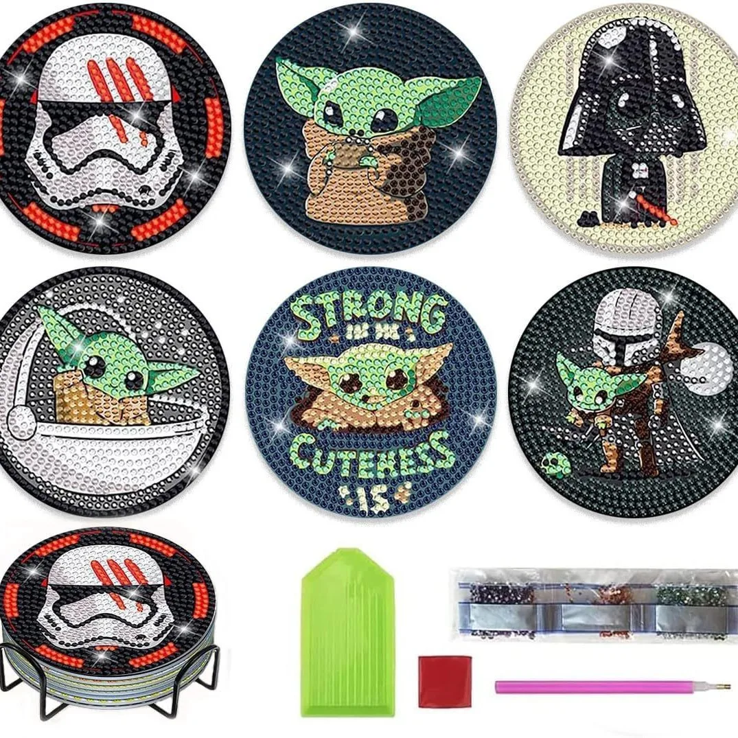 Master Yoda Cartoon DIY Character Diamond Painting Coasters with Holder Cartoon Character Souvenirs New Arrival