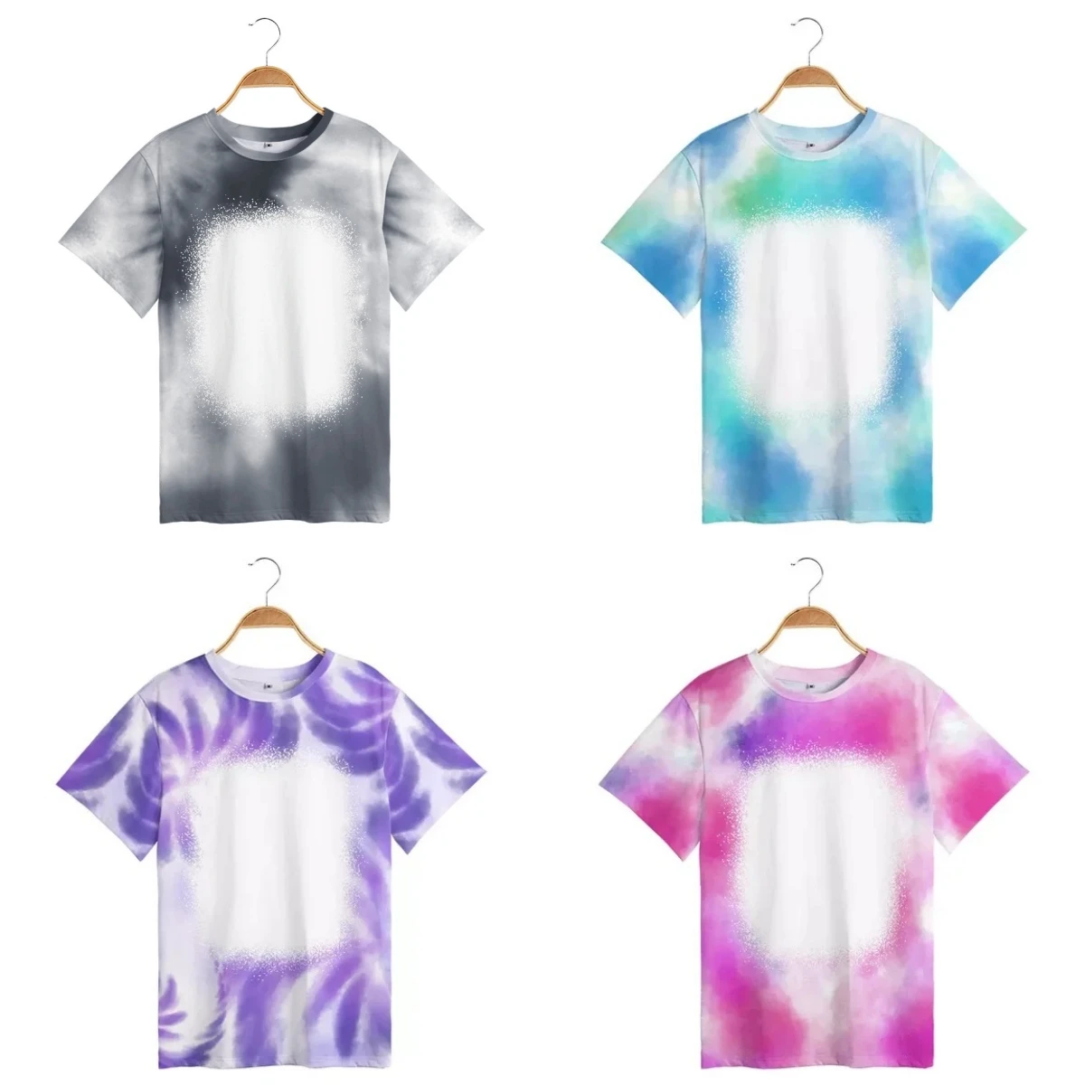 Thermal Sublimation Blank Unisex Loose Version Short-sleeved Halo Tie-dye Top Round Neck Family Parent-child Outfit Ins T shirt