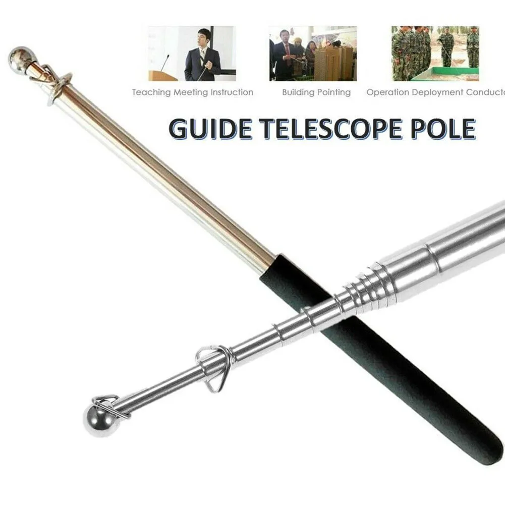 1.6M Telescopic Flagpole Stainless Steel Black Sponge Handle Portable Pole Flag Waving Flagpole Teaching Pointer