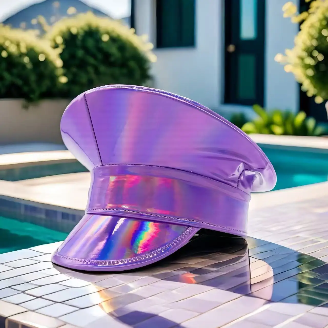 HongLuan  Laser Leather Captain Hat Rhinestone & Military Caps for Woman, Rave Festivals Accessories ＆ Party Cap Man Cosplay Fem