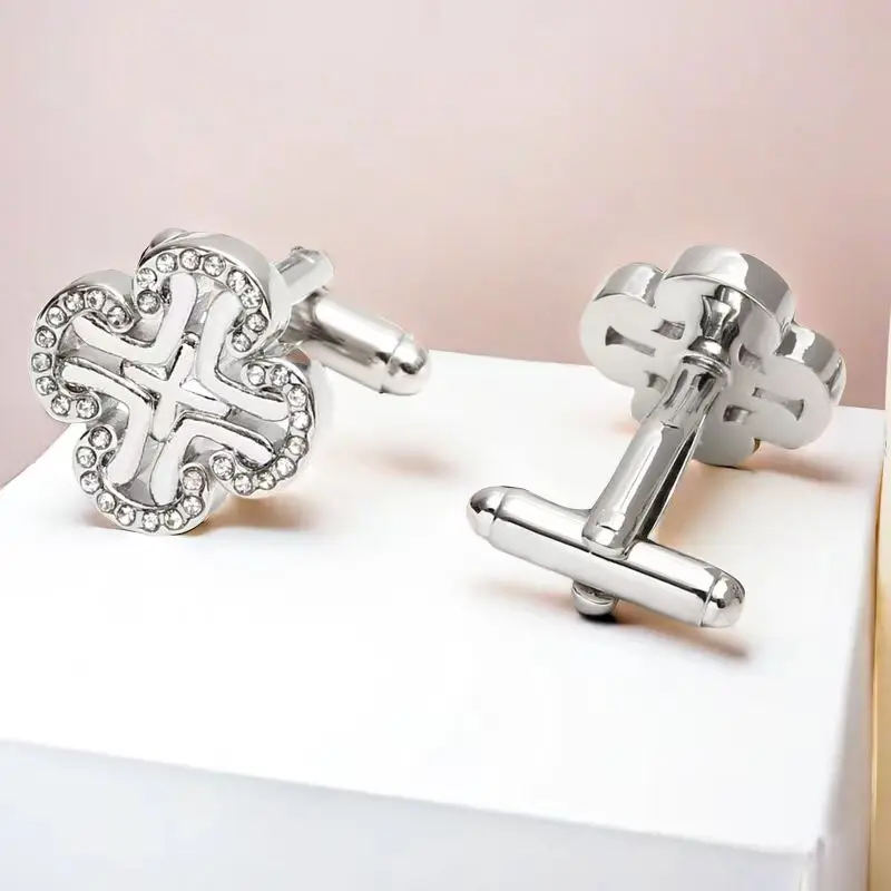 2024 New Four-leaf Clover Cufflinks Crystal Cufflinks Business Meeting French Cufflinks Groom Jewelry Buttons