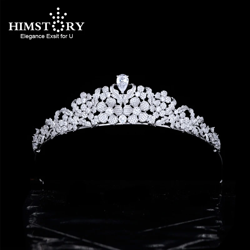 

Himstory Baroque Gorgeous CZ Bridal Crown Cubic Zirconia Flower Type Tiaras Retro Crystal Headpieces Women's Wedding Hair Access