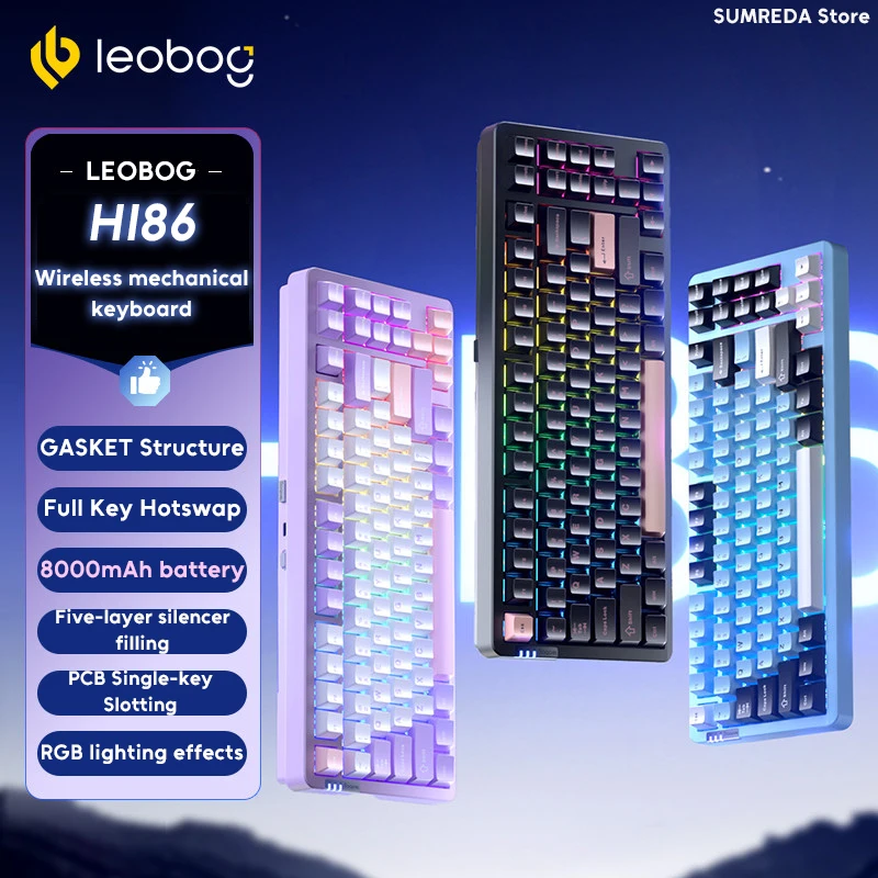 LEOBOG Hi86 Aluminum Tri-Mode Custom Mechanical Keyboard 75% Layout 86 Keys Gasket 8000mAh RGB Hot-Swap Wired Gaming Keyboard