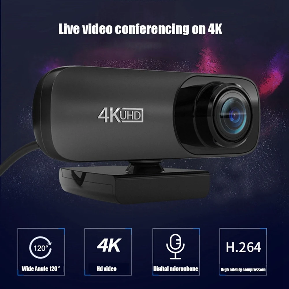 Webcam 4K Uhd 3840X2160P Webcam 800W Pixels Computer Camera 120° Groothoek Web Camera Met Microfoon