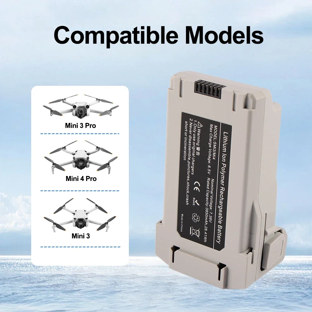 ETESBAY 2PCS SMi3 Drone Battery For DJI Mini 3/Mini 4 Pro/Mini 3 Pro Drone Intelligent Flight 7.38V 3850mAh