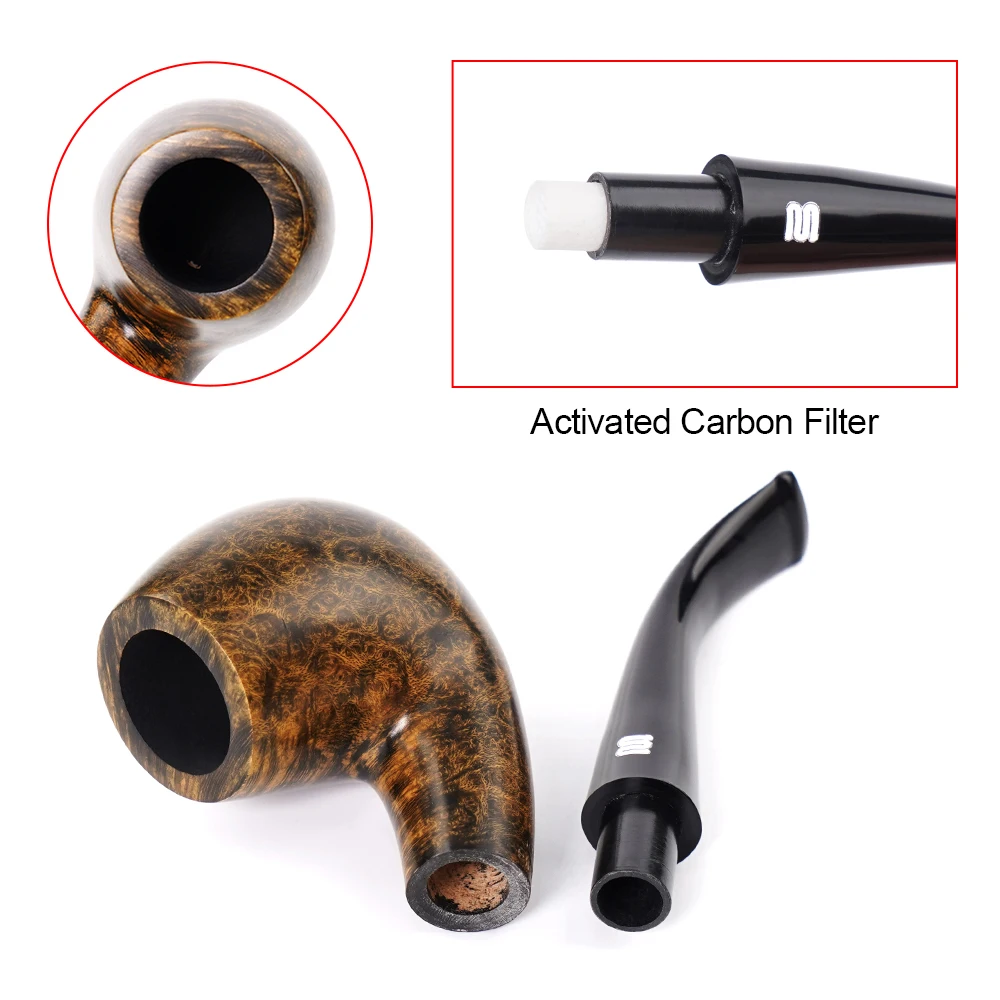 MUXIANG classic Sherlock Holme pipe curved handle pipe handmade tobacco pipe 9mm pipe channel acrylic pipe mouth with clean part