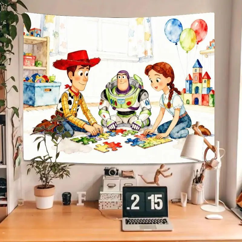 1 Buah Puzzle Jigsaw Toy Story Woody Buzz & Girl, Tapestry Poliester Modern, Dekorasi Dinding Kamar Anak, Hadiah untuk Penggemar
