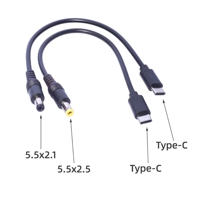 5V/3A 15W USB Type C Male to DC 5.5X2.5mm / 5.5x2.1mm Male Power Jack Extension Charge Cable Charging Adapter Cord for Router