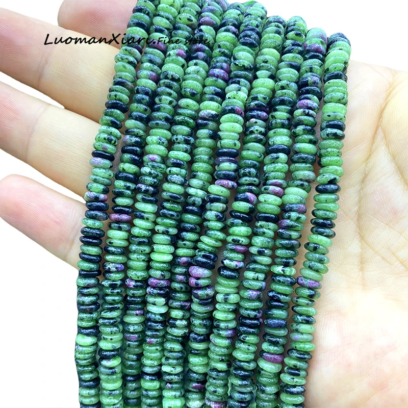 2x6MM Flat Abacus Natural Stone Ruby Zoisite Epidote Loose Rondelle Spacer Beads for Jewelry Making Diy Bracelet Accessories