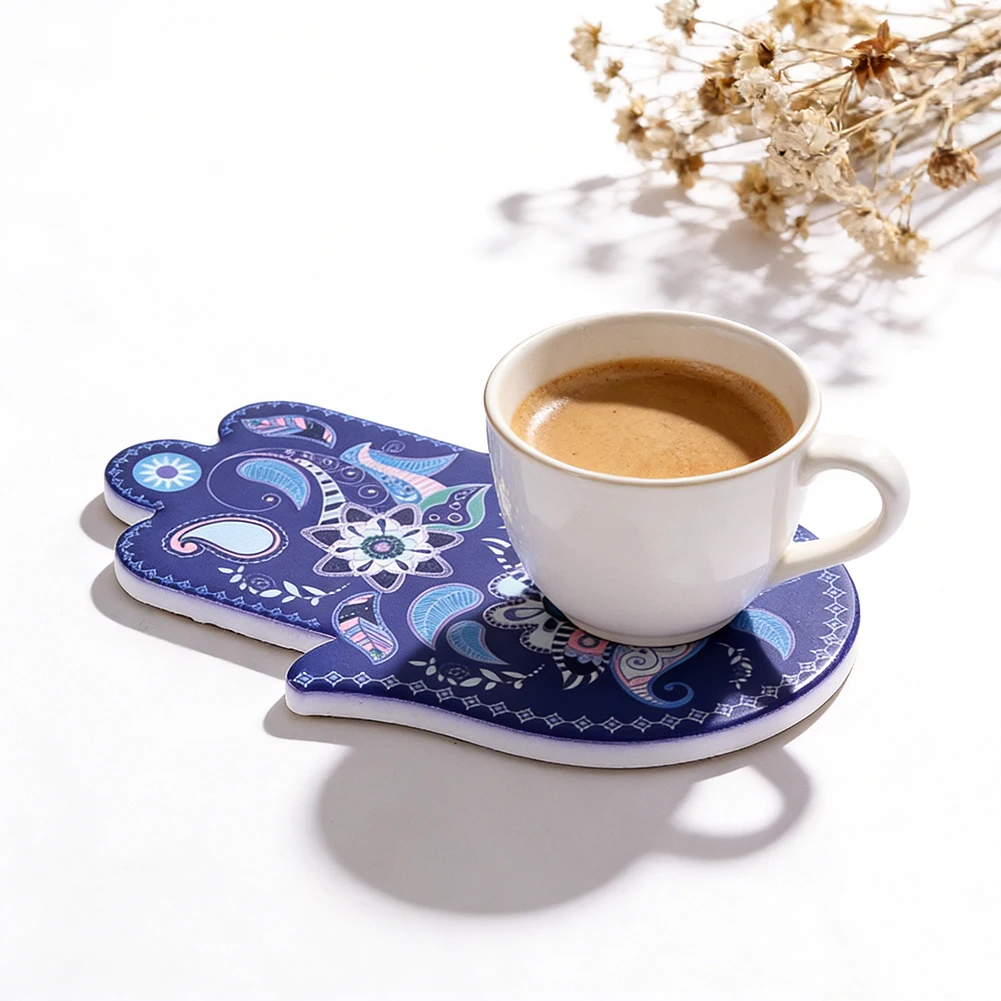 Böhmischer Blumen-Hamsa-Hand Keramik-Untersetzer mit Korkrückseite Hitzebeständige Rutschfeste Matte für Zuhause Büro Kaffee Deko Geschenk – Detail 6