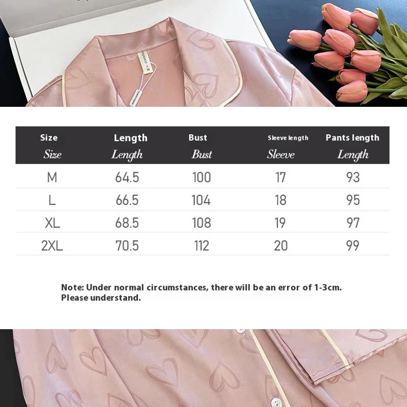 Sexy Nightwear Women Korean Soft Fashion Homewear Love Print Cardigan Lapel Short-Sleeved Trousers Ladies Pajama Girl Sleepwear