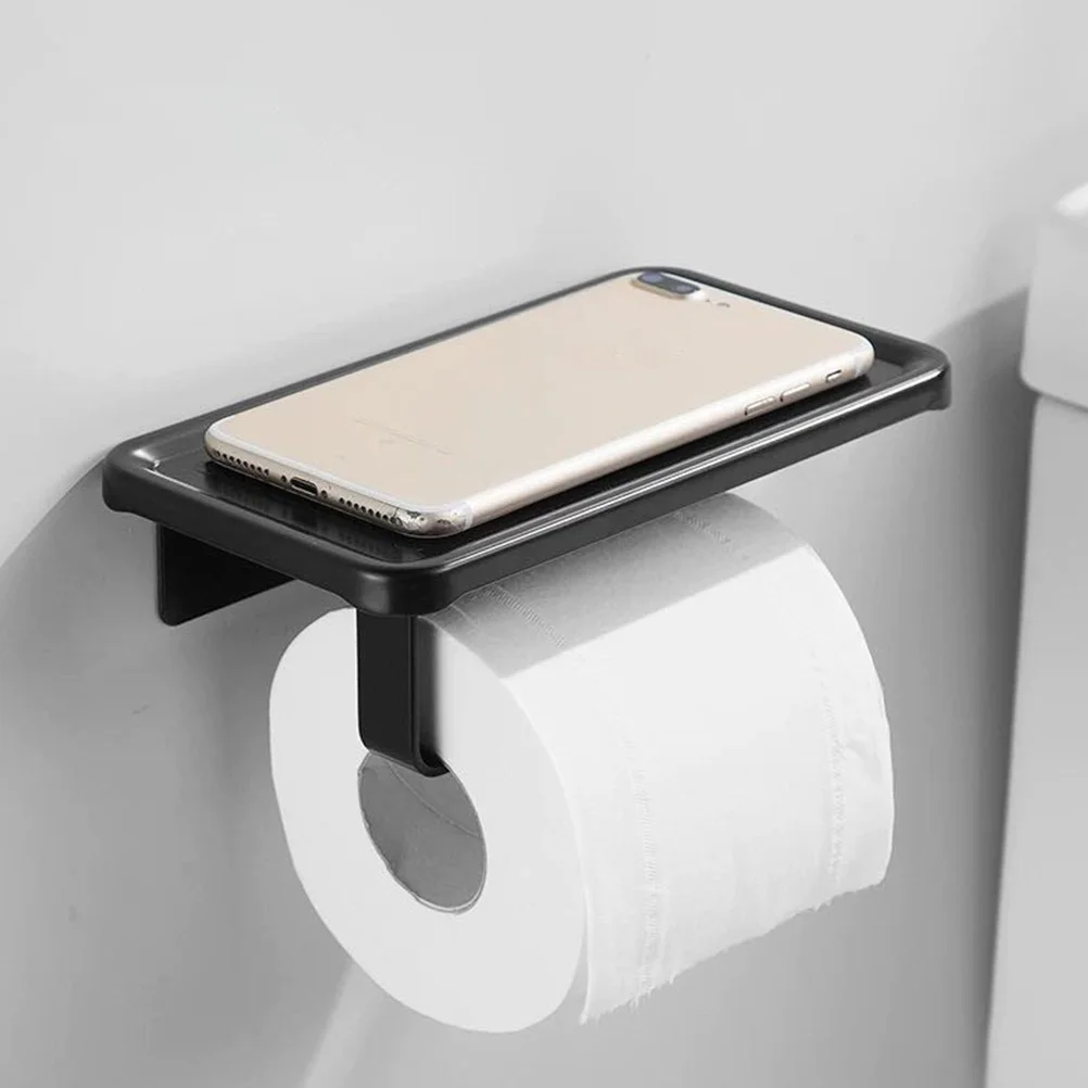 

Aluminum Toilet Paper Roll Holder Self Adhesive Drill Installation Mobile Phone Storage Shelf Nordic Bathroom Supplies